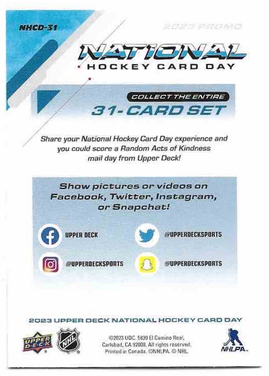 Checklist 2023 UD National Hockey Card Day