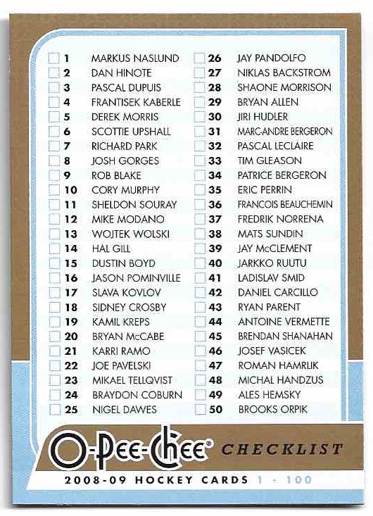 Checklist 08-09 UD O-Pee-Chee OPC