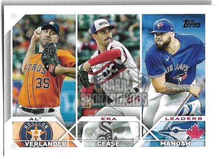 ERA Leaders VERLANDER/CEASE/MANOAH 2023 Topps Series 1 Baseball