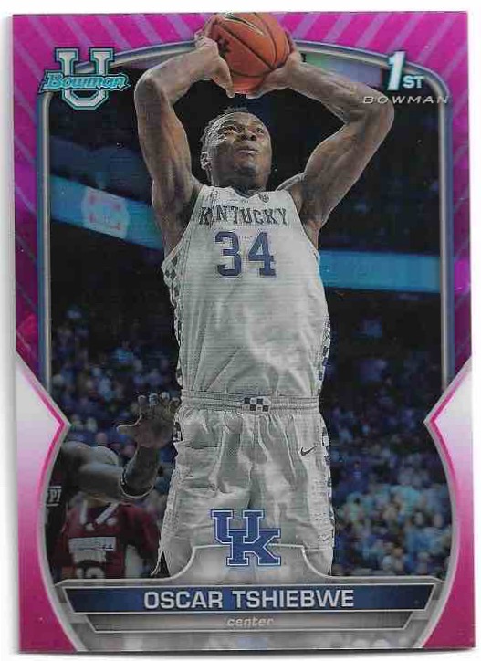 Pink Refractor OSCAR TSHIEBWE 22-23 Bowman University Chrome Basketball