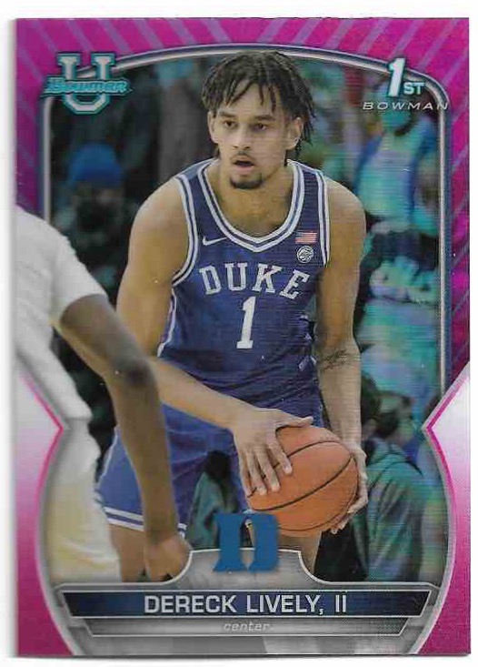Pink Refractor DERECK LIVELY, II 22-23 Bowman University Chrome Basketball