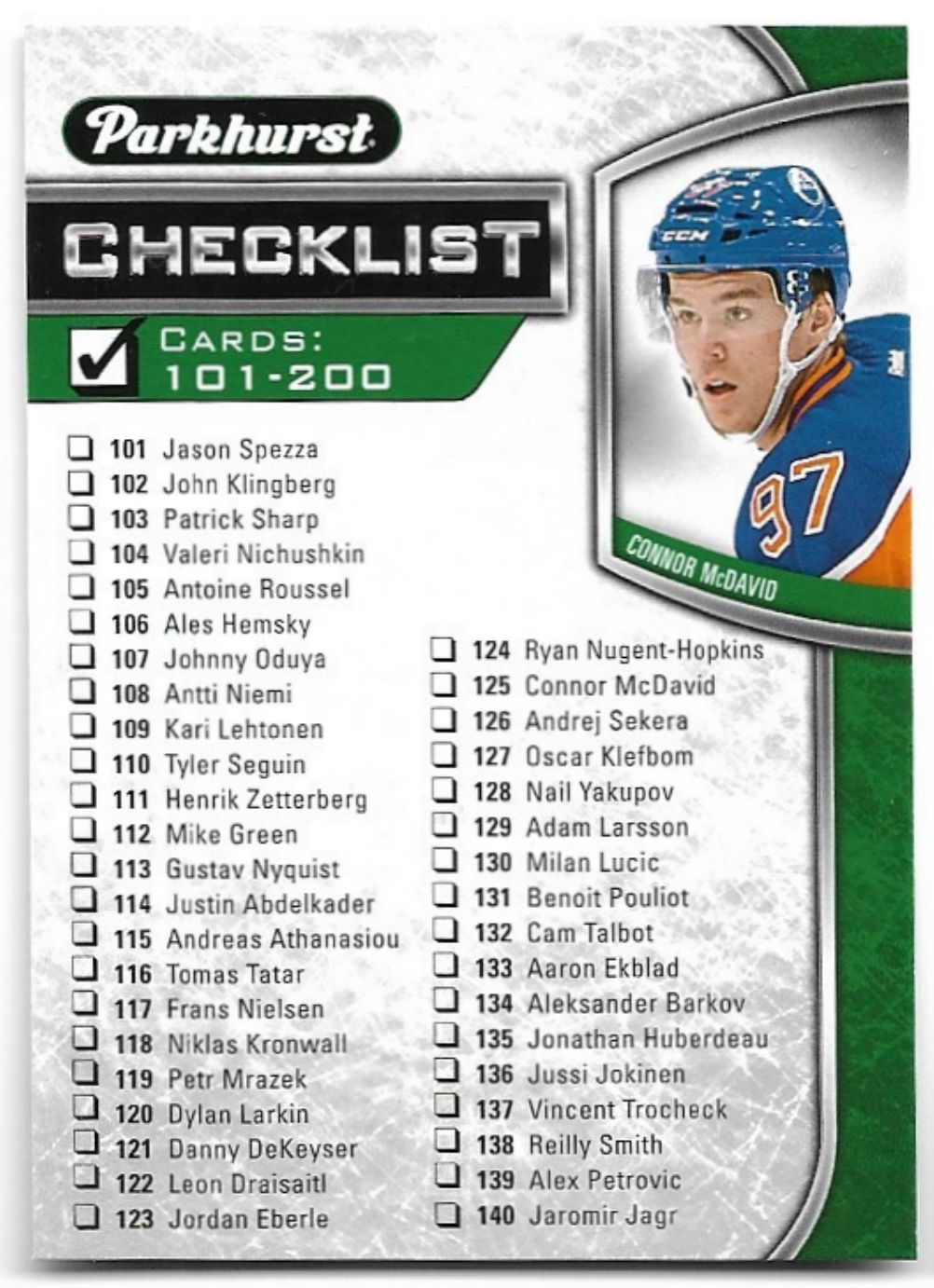 Checklist CONNOR MCDAVID 16-17 UD Parkhurst (second year)
