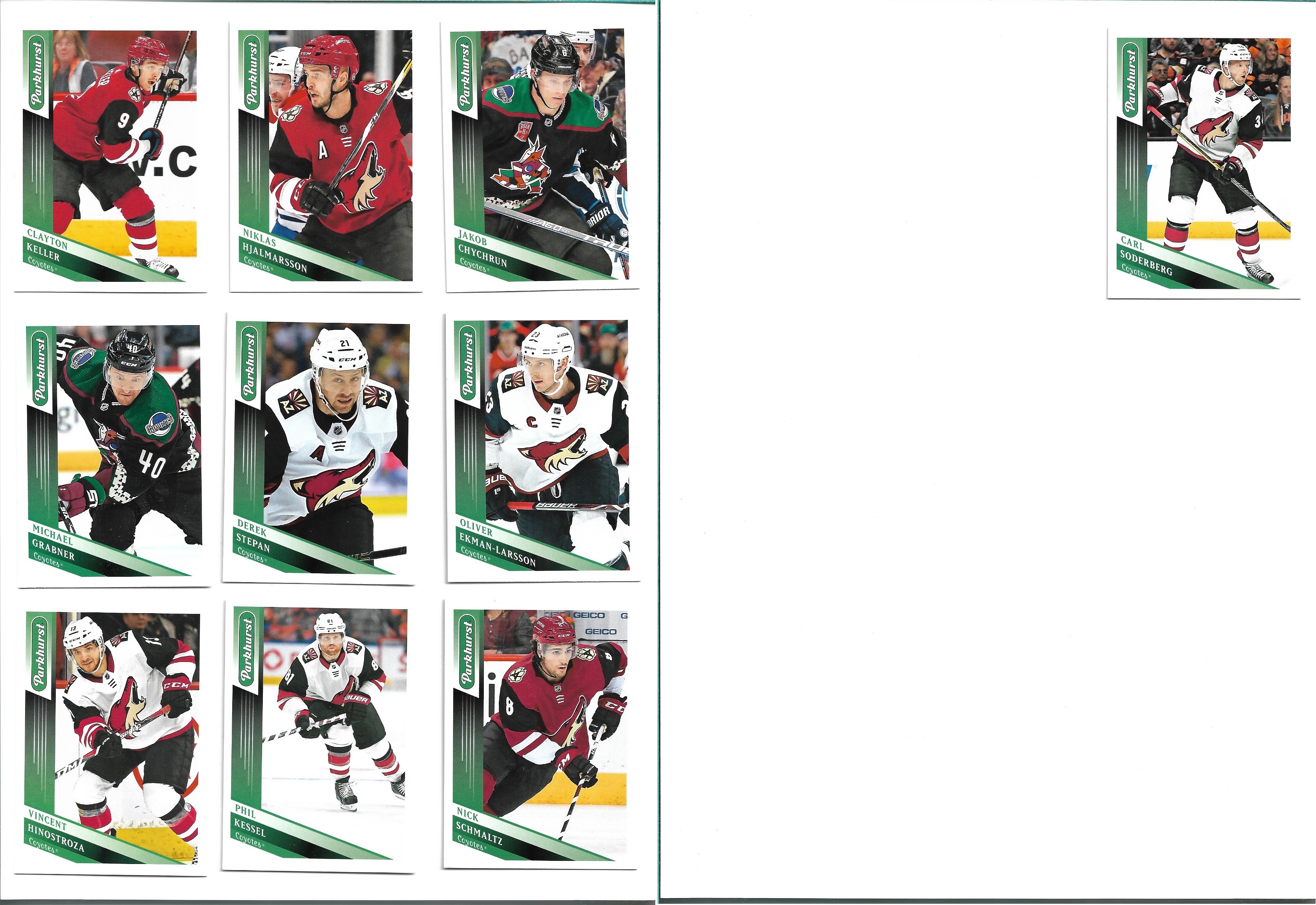 LOT řadových karet ARIZONA COYOTES 19-20 UD Parkhurst - (10 kusů karet)