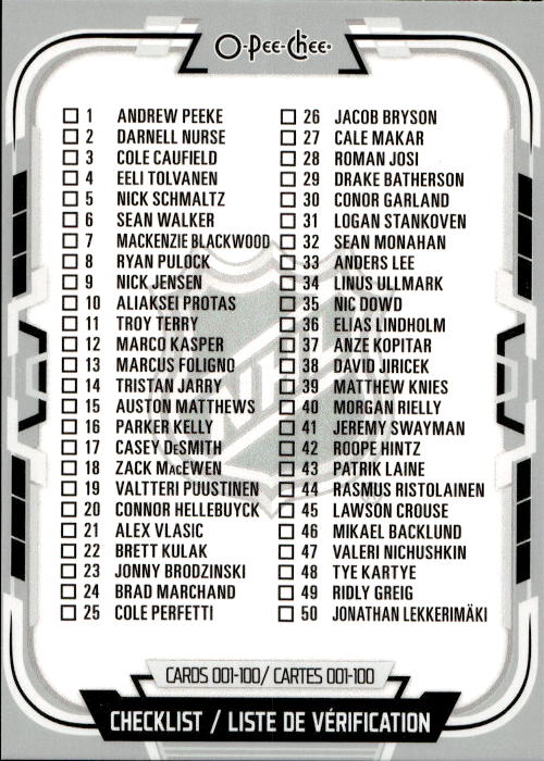 CHECKLIST 25-26 UD O-Pee-Chee OPC