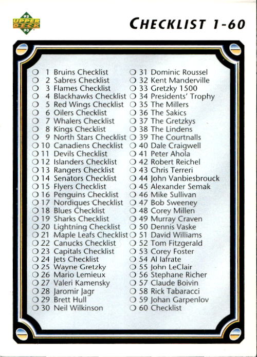CHECKLIST 92-93 Upper Deck