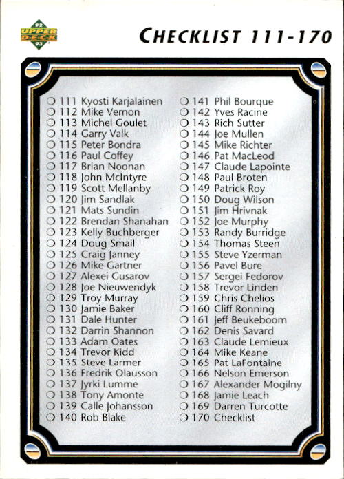 CHECKLIST 92-93 Upper Deck