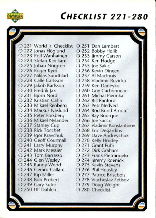 CHECKLIST 92-93 Upper Deck
