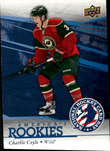 America's Rookies CHARLIE COYLE 2014 UD National Hockey Card Day (špatně ořiznutá karta)