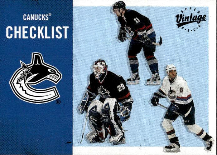 Checklist VANCOUVER CANUCKS 00-01 UD Vintage