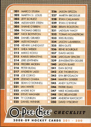 Checklist 08-09 UD O-Pee-Chee OPC