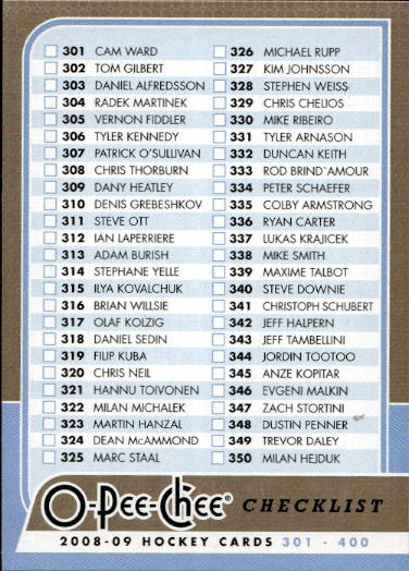 Checklist 08-09 UD O-Pee-Chee OPC