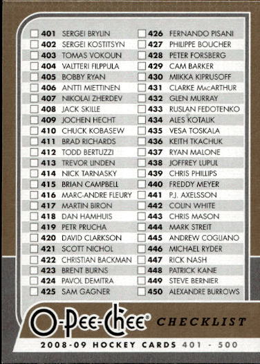 Checklist 08-09 UD O-Pee-Chee OPC