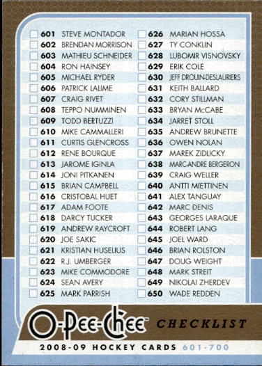 Checklist 08-09 UD O-Pee-Chee OPC