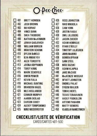 Retro CHECKLIST 25-26 UD O-Pee-Chee OPC