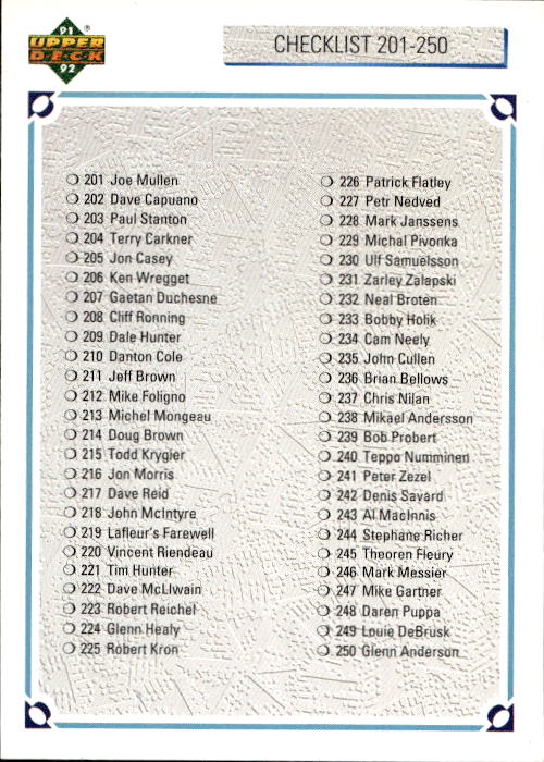 Checklist 91-92 Upper Deck