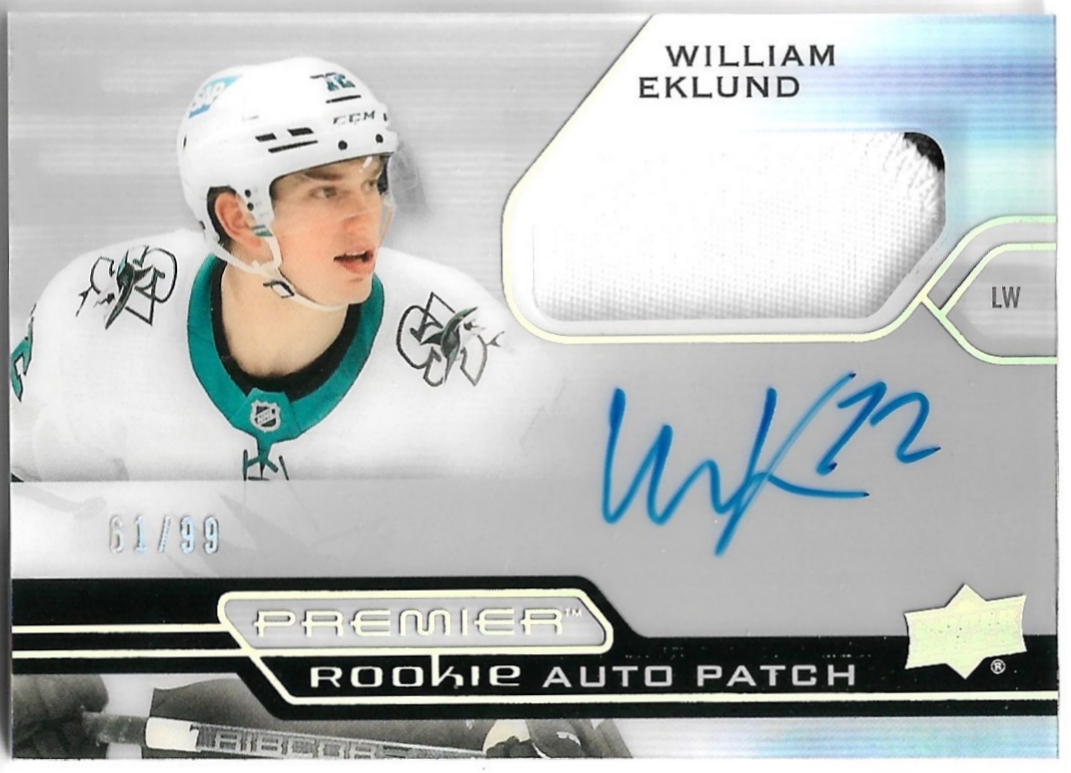 Auto Patch Acetate Horizontal Rookie WILLIAM EKLUND 21-22 UD Premier /99