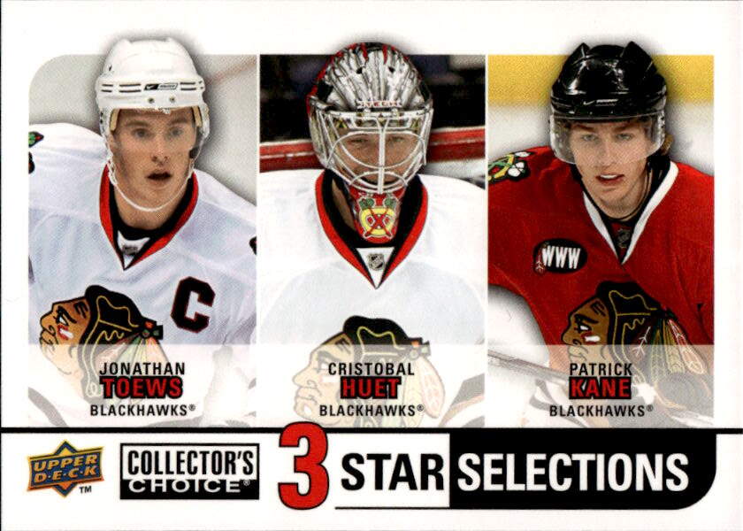 3 Star Selections JONATHAN TOEWS/CRISTOBAL HUET/PATRICK KANE 08-09 UD Collector's Choice