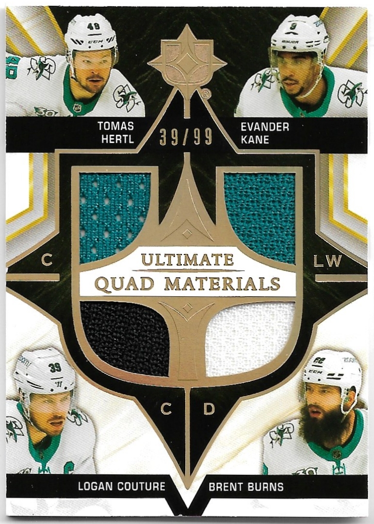 Jersey Ultimate Quad Materials TOMÁŠ HERTL/EVANDER KANE/LOGAN COUTURE/BRENT BURNS 20-21 UD Ultimate /99