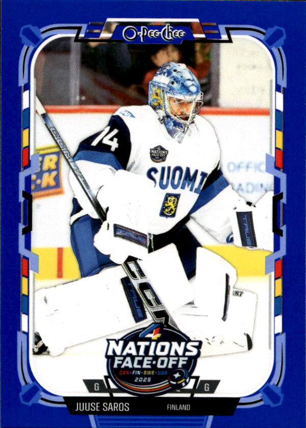 Blue Border 4 Nations Face-Off JUUSE SAROS 25-26 UD O-Pee-Chee OPC