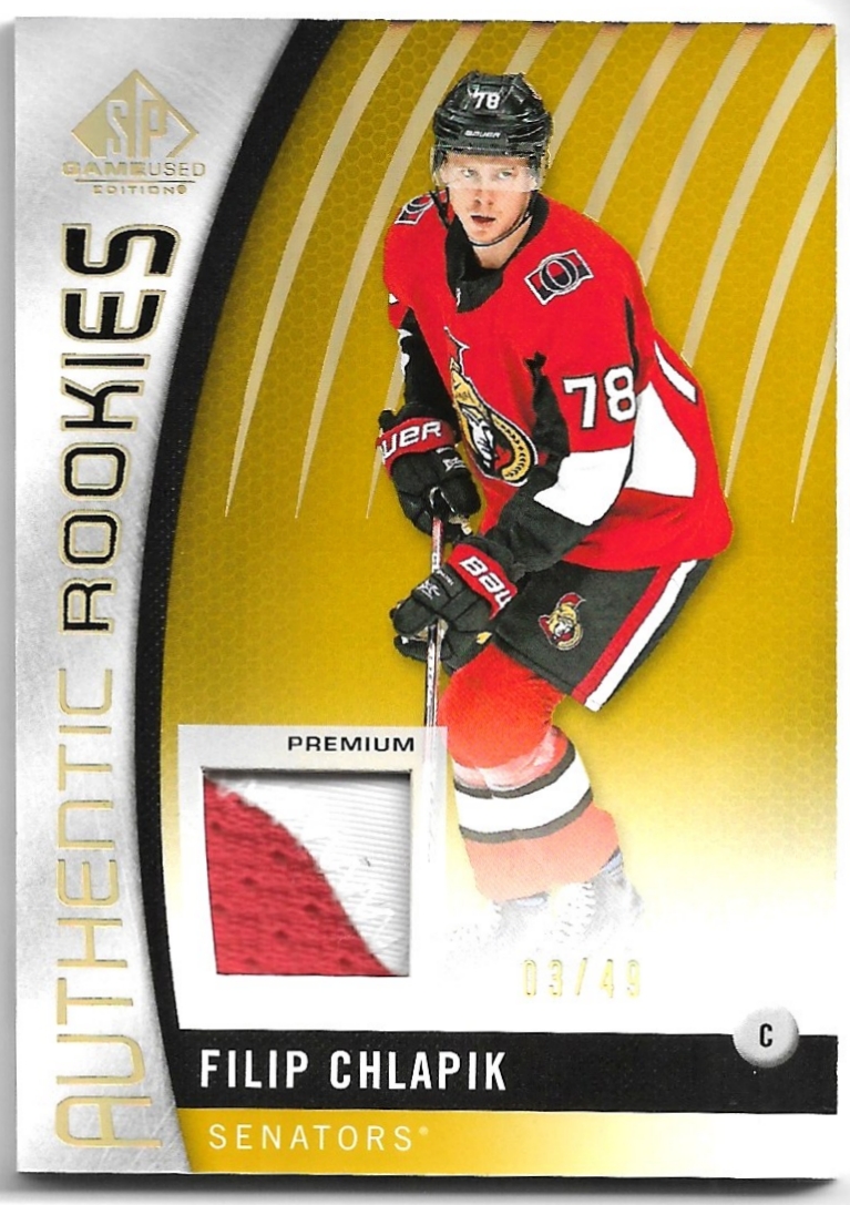 Patch Rookie Gold Spectrum Premium Materials FILIP CHLAPÍK 17-18 UD SP Game Used /49