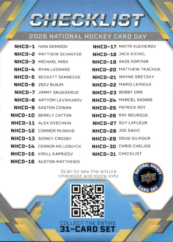 Checklist 2026 UD National Hockey Card Day