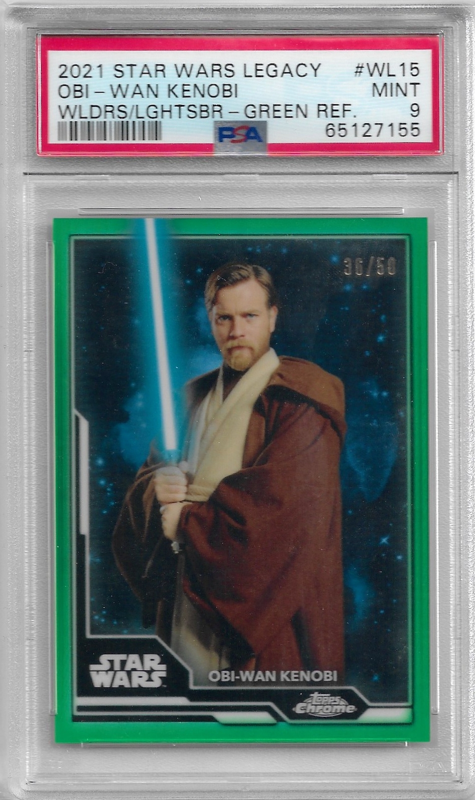 PSA 9 Green Refractor Wielders of the Lightsaber OBI-WAN KENOBI 2021 Topps Chrome Star Wars Legacy /50