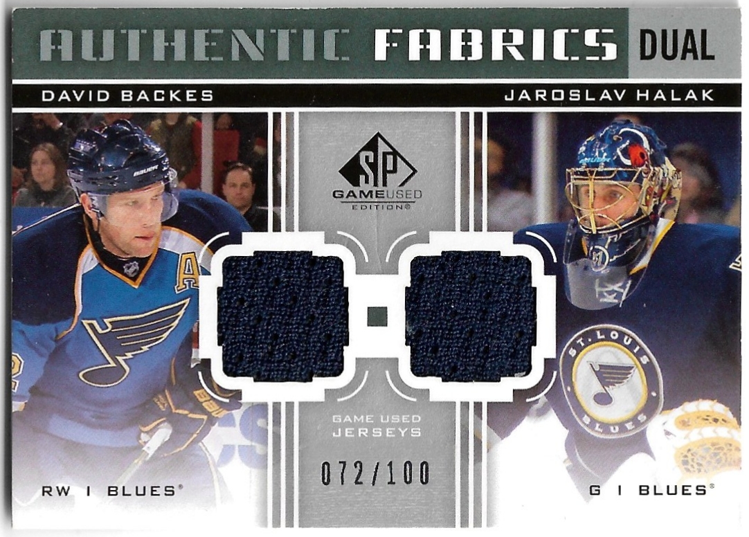 Jersey Dual Authentic Fabrics JAROSLAV HALÁK/DAVID BACKES 11-12 UD SP Game Used /100