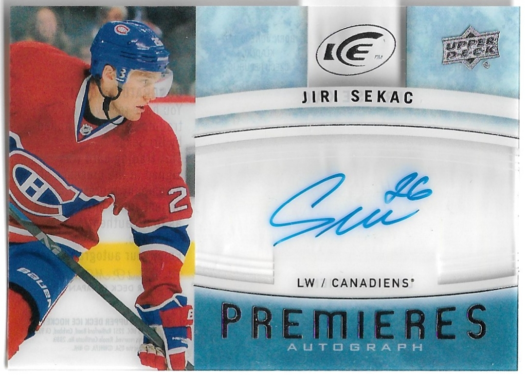 Auto Rookie Premieres JIŘÍ SEKÁČ 14-15 UD Ice