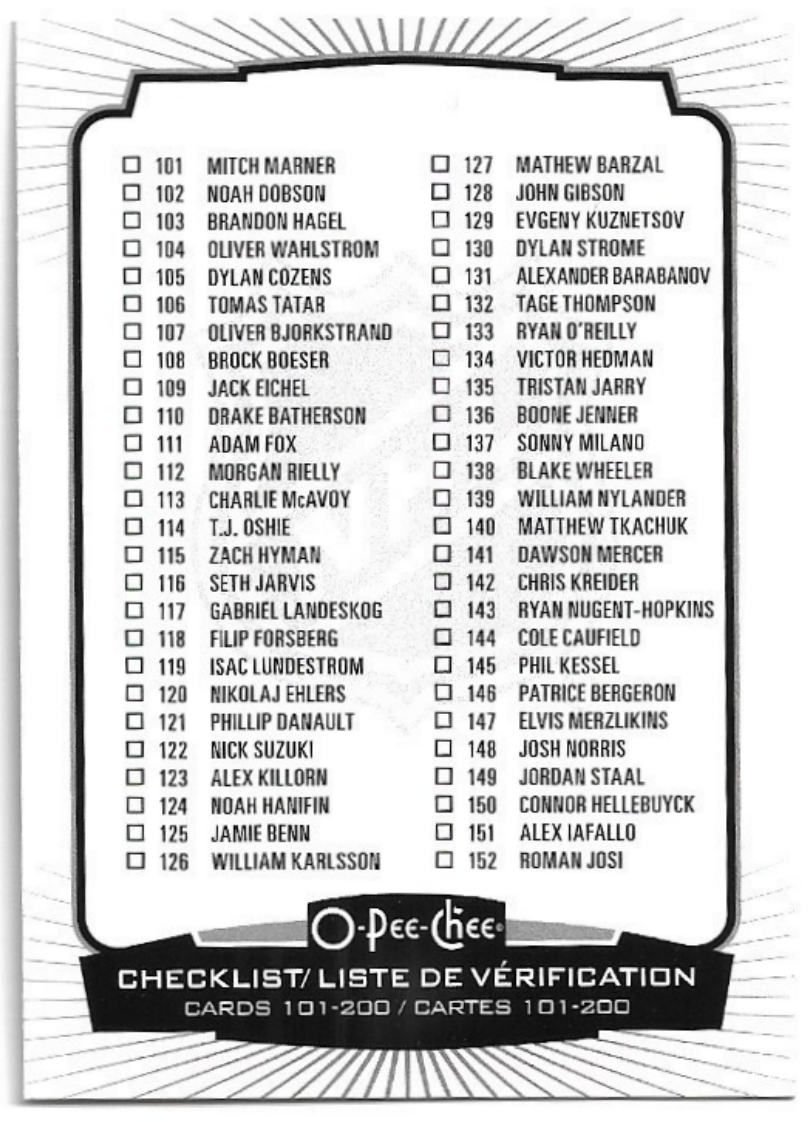 CHECKLIST 22-23 UD O-Pee-Chee OPC