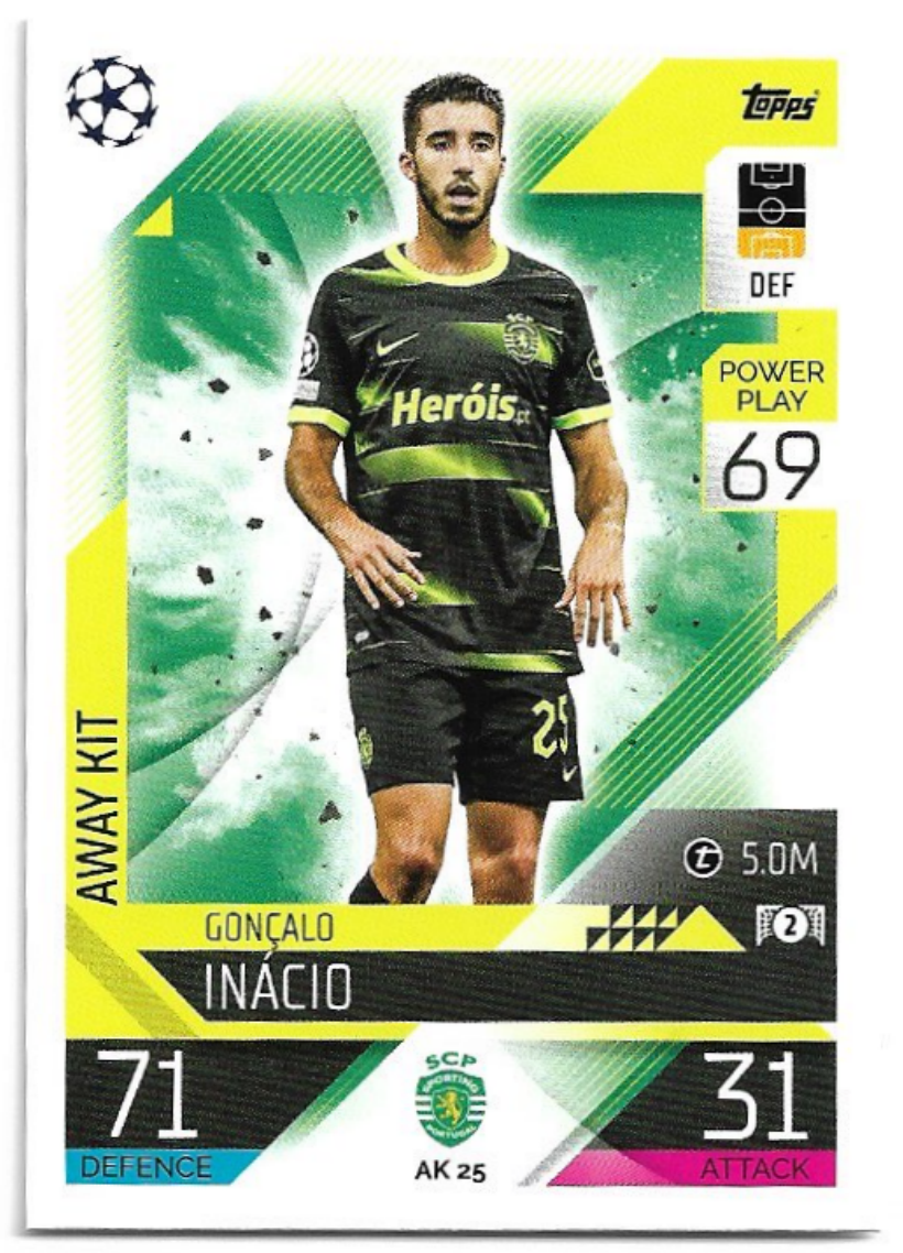 Away Kit GONCALO INACIO 2023 Match Attax Extra UCL