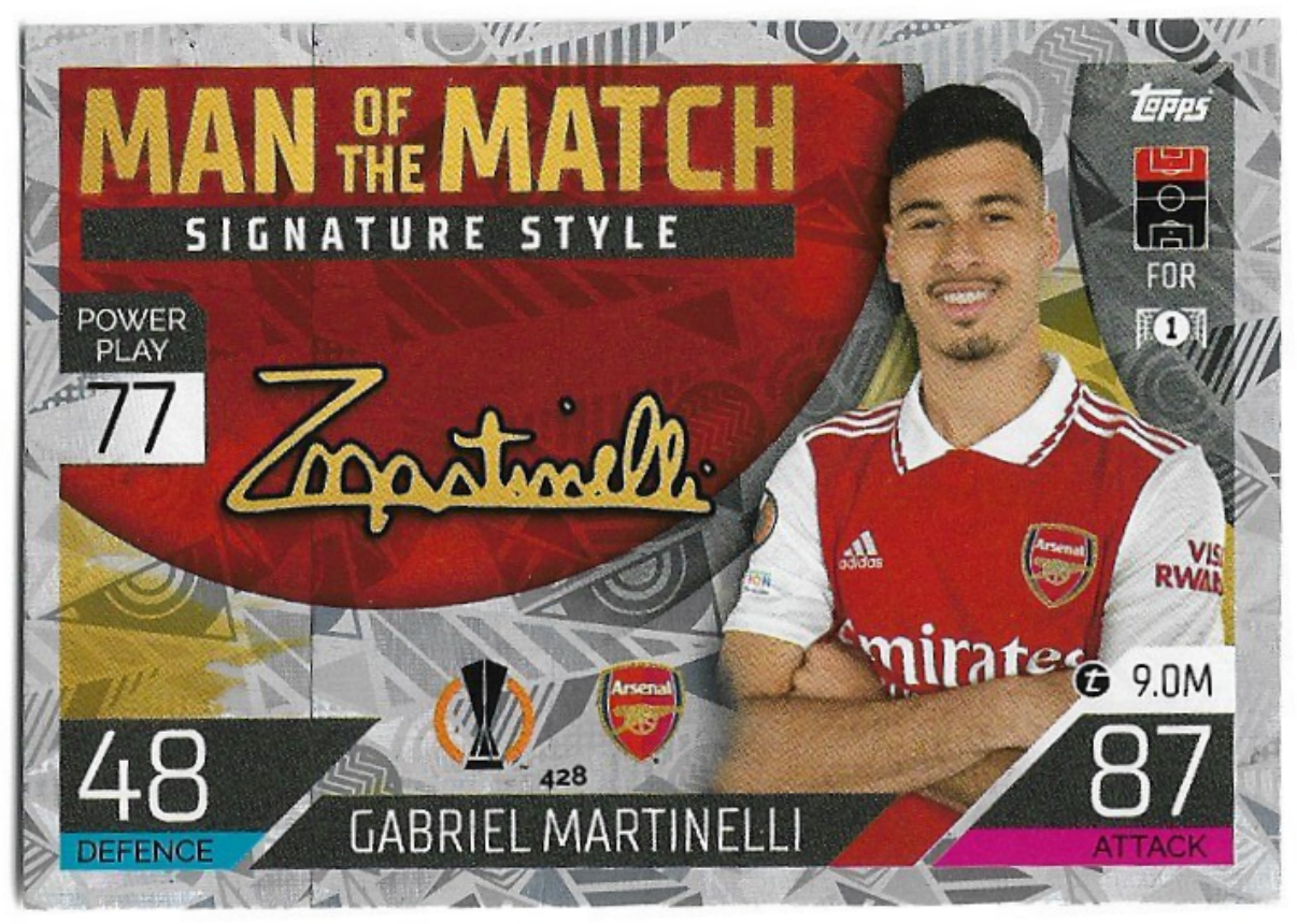 Man of the Match Signature Style GABRIEL MARTINELLI 22-23 Match Attax UCL