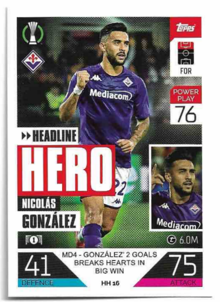 Headline Hero NICOLAS GONZALEZ 2023 Match Attax Extra UCL