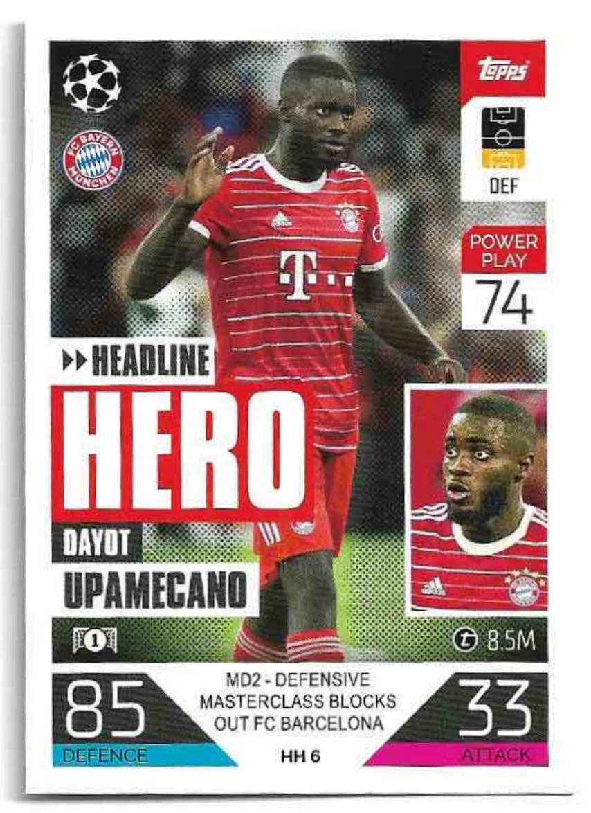 Headline Hero DAYOT UPAMECANO 2023 Match Attax Extra UCL
