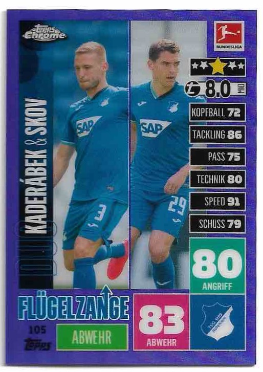 Purple Flugelzange KADEŘÁBEK/SKOV 20-21 Topps Chrome Match Attax Bundesliga /299