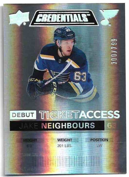 Rookie Debut Ticket Access JAKE NEIGHBOURS 21-22 UD Credentials /799