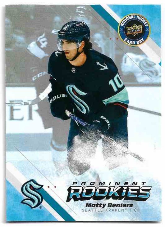 Prominent Rookies MATTY BENIERS 2023 UD National Hockey Card Day