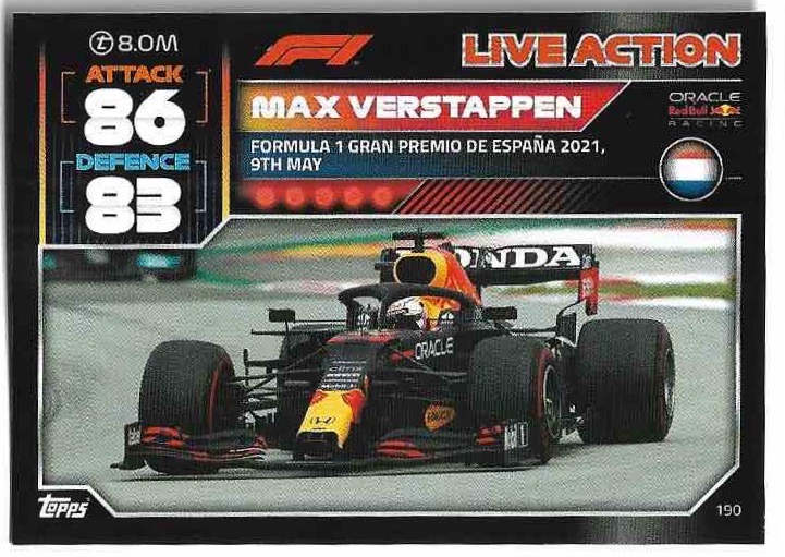Live Action MAX VERTAPPEN 2022 Topps Turbo Attax