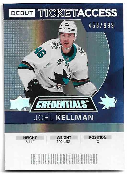 Rookie Debut Ticket Access JOEL KELLMAN 20-21 UD Credentials /999