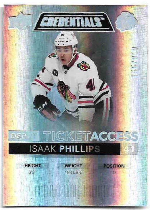 Rookie Debut Ticket Access ISAAK PHILLIPS 21-22 UD Credentials /999