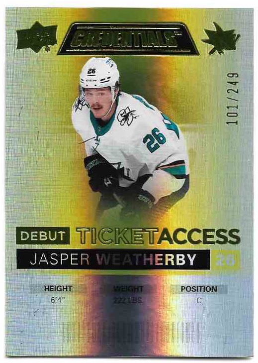 Rookie Yellow Debut Ticket Access JASPER WEATHERBY 21-22 UD Credentials /249