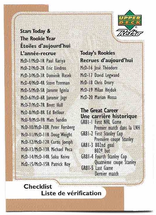 CHECKLIST 99-00 UD Retro McDonald's