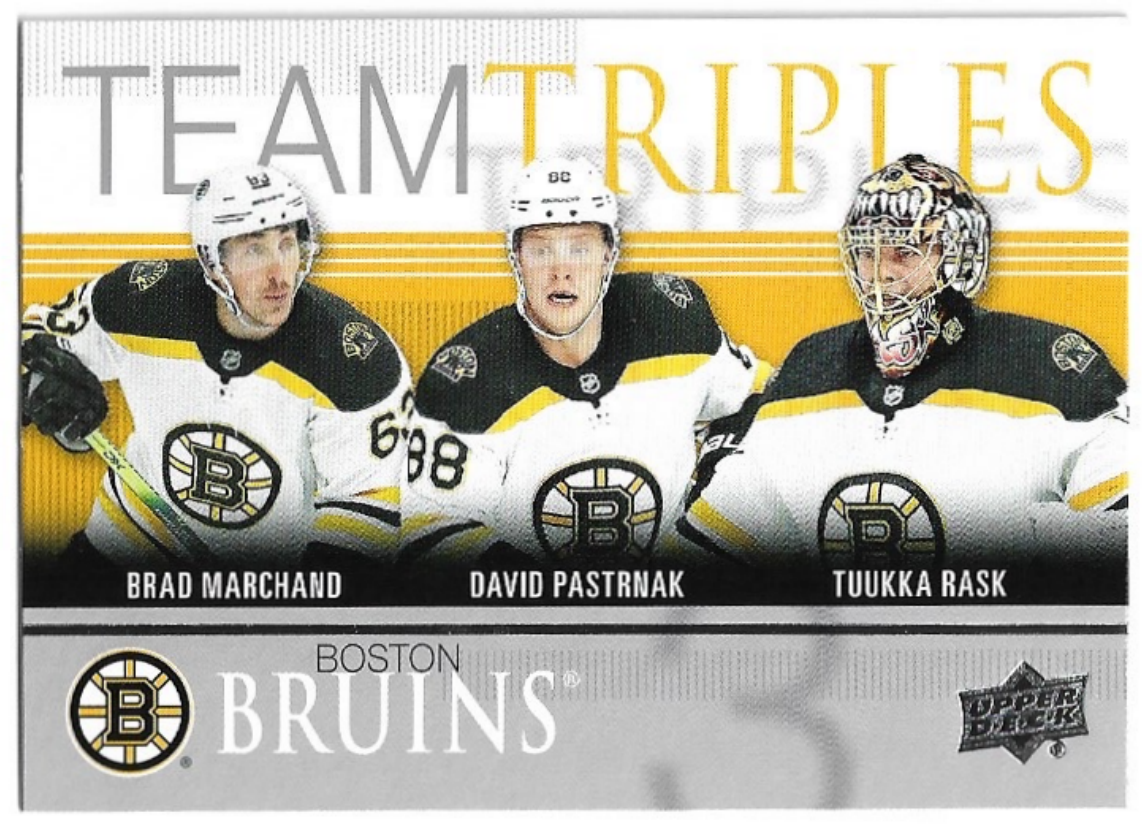 Team Triples BRAD MARCHAND/DAVID PASTRŇÁK/TUUKKA RASK 19-20 UD Series 1