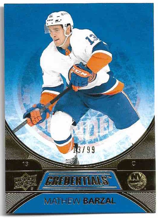 Jersey Number Blue MATHEW BARZAL 21-22 UD Credentials 13/99