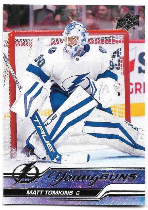 Rookie Young Guns MATT TOMKINS 23-24 UD Series 2 (narazeny roh)