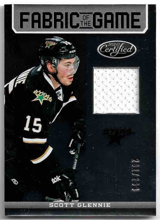 Rookie Jersey Fabric of the Game SCOTT GLENNIE 12-13 Panini Certified Hockey /299