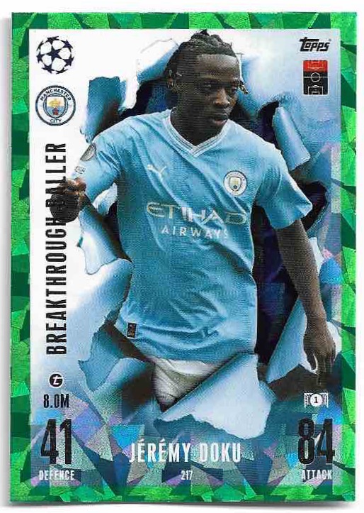 Emerald Foil Breakthrough Baller JEREMY DOKU 23-24 Match Attax Extra UCL