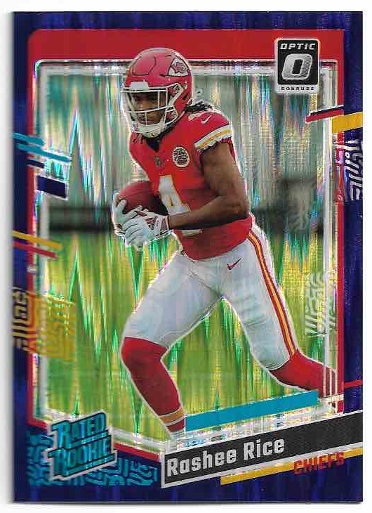 Purple Shock Rated Rookie RASHEE RICE 2023 Panini Donruss Optic Football