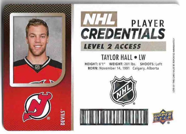 NHL Player Credentials Level 2 TAYLOR HALL 17-18 UD MVP
