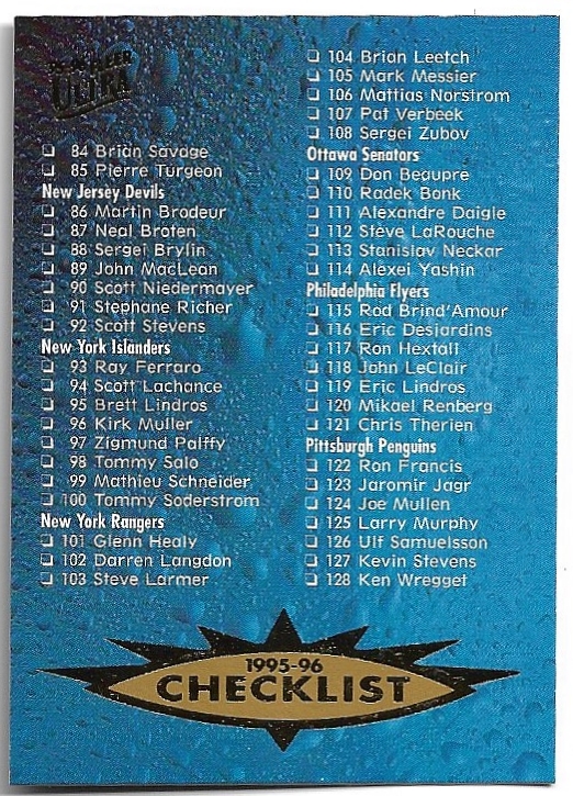 Checklist 95-96 Fleer Ultra