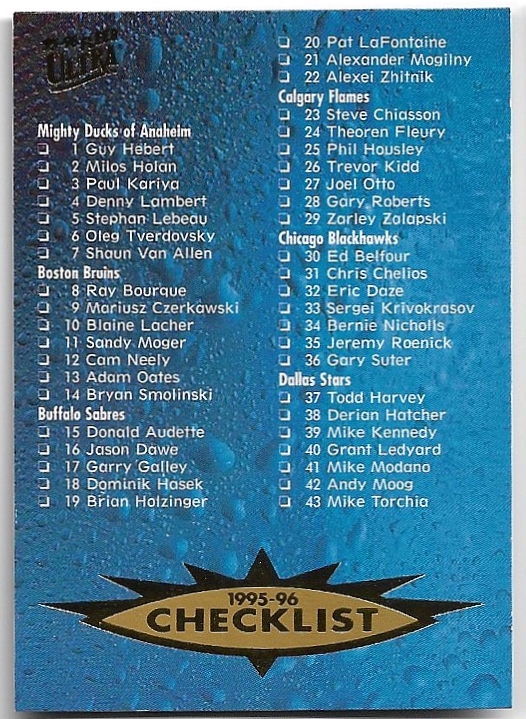 Checklist 95-96 Fleer Ultra